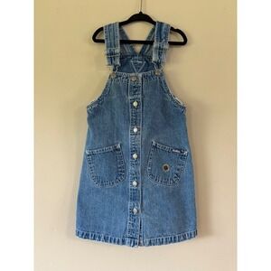 Vintage OshKosh Bgosh Girls Denim Overall Jumper Dress Sunflower Blue Size 6